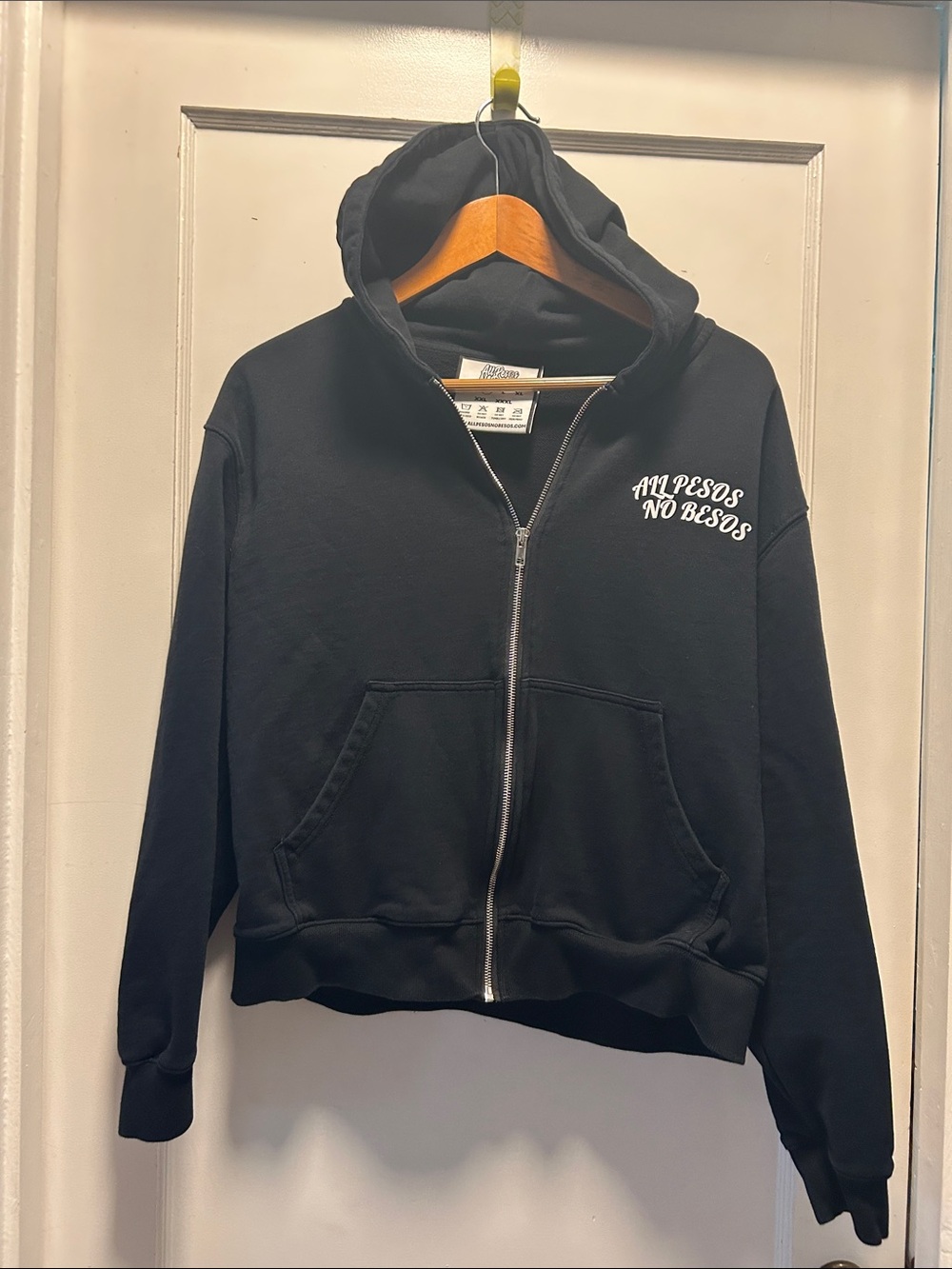 All Pesos No Besos Black Zip-Up Hoodie